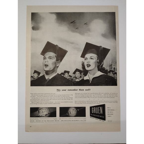 1943 Gruen Watch Print Ad Graduation Ceremony Military Aircraft 1940s Ephemera - Picture 7 of 7